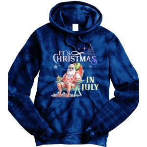 Christmas In July Santa Beach Summer Float Xmas Funny Tie Dye Hoodie