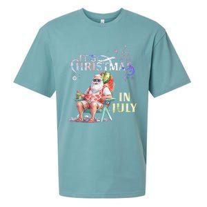 Christmas In July Santa Beach Summer Float Xmas Funny Sueded Cloud Jersey T-Shirt