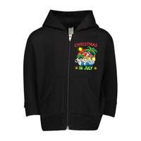 Christmas In July Funny Santa Surfing Summer Beach Vacation Toddler Zip Fleece Hoodie