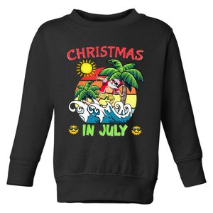 Christmas In July Funny Santa Surfing Summer Beach Vacation Toddler Sweatshirt