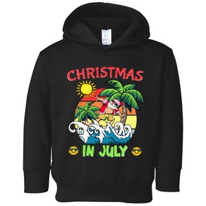 Christmas In July Funny Santa Surfing Summer Beach Vacation Toddler Hoodie