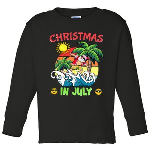 Christmas In July Funny Santa Surfing Summer Beach Vacation Toddler Long Sleeve Shirt