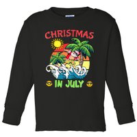 Christmas In July Funny Santa Surfing Summer Beach Vacation Toddler Long Sleeve Shirt