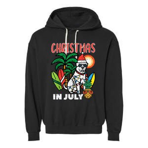 Christmas In July Dog Lover Beach Xmas Summer Garment-Dyed Fleece Hoodie