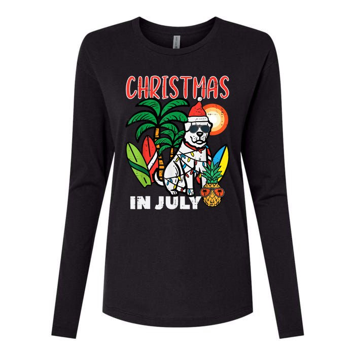 Christmas In July Dog Lover Beach Xmas Summer Womens Cotton Relaxed Long Sleeve T-Shirt