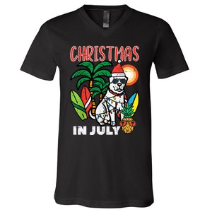 Christmas In July Dog Lover Beach Xmas Summer V-Neck T-Shirt