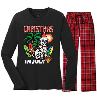 Christmas In July Dog Lover Beach Xmas Summer Women's Long Sleeve Flannel Pajama Set 