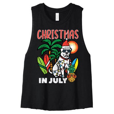 Christmas In July Dog Lover Beach Xmas Summer Women's Racerback Cropped Tank