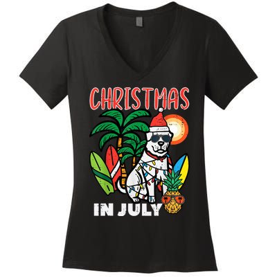 Christmas In July Dog Lover Beach Xmas Summer Women's V-Neck T-Shirt