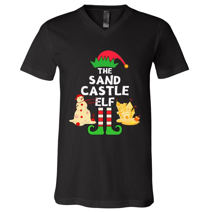 Christmas In July Sandcastle Elf Summer Beach Vacation Party V-Neck T-Shirt