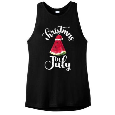 Christmas In July Watermelon Fun Santa Beach Summer Graphic Ladies PosiCharge Tri-Blend Wicking Tank