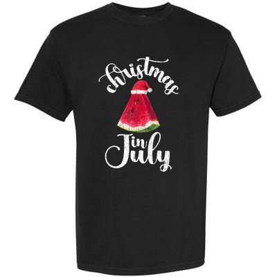 Christmas In July Watermelon Fun Santa Beach Summer Graphic Garment-Dyed Heavyweight T-Shirt