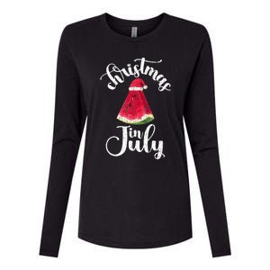 Christmas In July Watermelon Fun Santa Beach Summer Graphic Womens Cotton Relaxed Long Sleeve T-Shirt