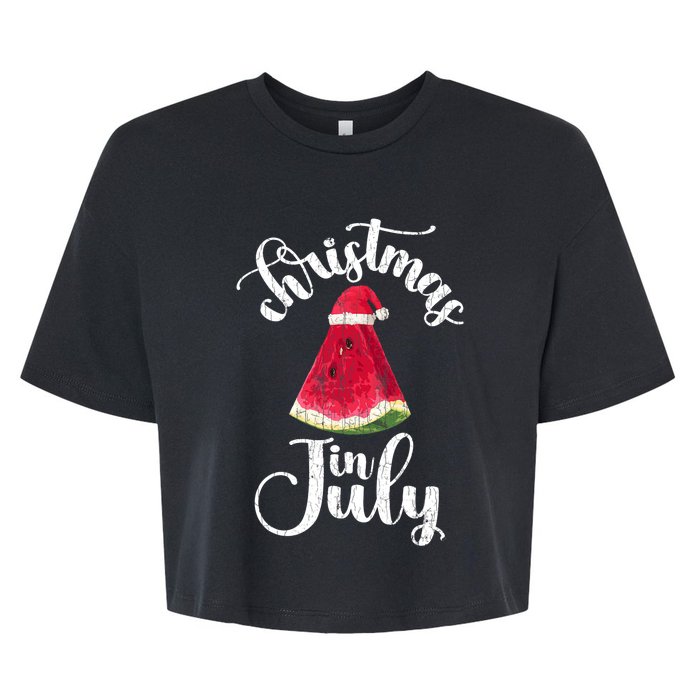 Christmas In July Watermelon Fun Santa Beach Summer Graphic Bella+Canvas Jersey Crop Tee