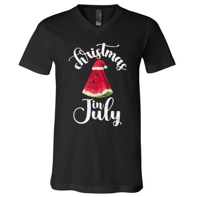 Christmas In July Watermelon Fun Santa Beach Summer Graphic V-Neck T-Shirt