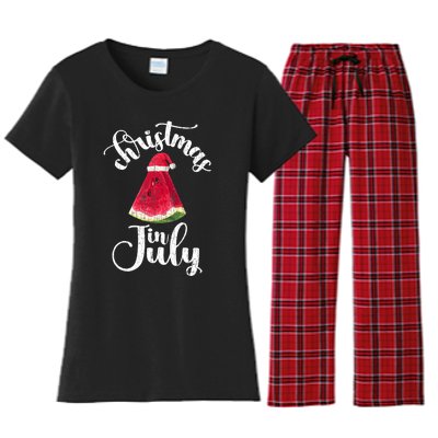 Christmas In July Watermelon Fun Santa Beach Summer Graphic Women's Flannel Pajama Set