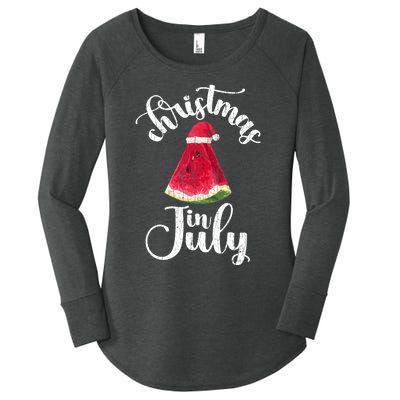 Christmas In July Watermelon Fun Santa Beach Summer Graphic Women's Perfect Tri Tunic Long Sleeve Shirt