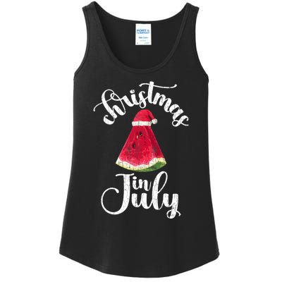 Christmas In July Watermelon Fun Santa Beach Summer Graphic Ladies Essential Tank