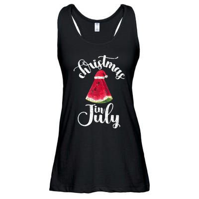 Christmas In July Watermelon Fun Santa Beach Summer Graphic Ladies Essential Flowy Tank