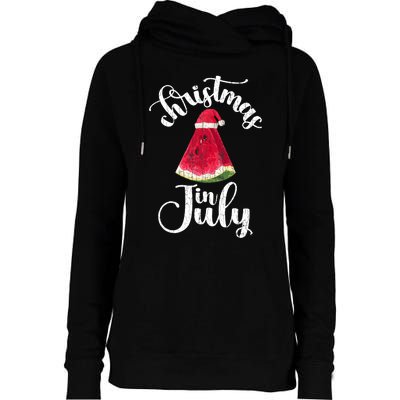 Christmas In July Watermelon Fun Santa Beach Summer Graphic Womens Funnel Neck Pullover Hood