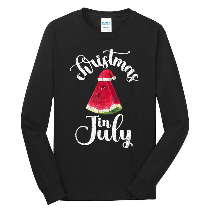 Christmas In July Watermelon Fun Santa Beach Summer Graphic Tall Long Sleeve T-Shirt