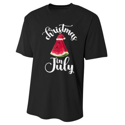 Christmas In July Watermelon Fun Santa Beach Summer Graphic Performance Sprint T-Shirt