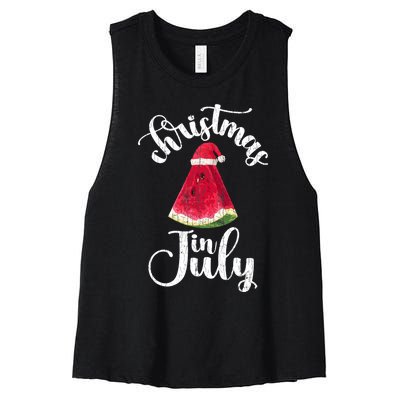 Christmas In July Watermelon Fun Santa Beach Summer Graphic Women's Racerback Cropped Tank