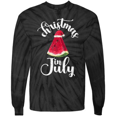 Christmas In July Watermelon Fun Santa Beach Summer Graphic Tie-Dye Long Sleeve Shirt