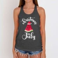 Christmas In July Watermelon Fun Santa Beach Summer Graphic Women's Knotted Racerback Tank