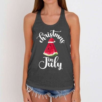 Christmas In July Watermelon Fun Santa Beach Summer Graphic Women's Knotted Racerback Tank