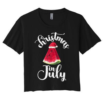 Christmas In July Watermelon Fun Santa Beach Summer Graphic Women's Crop Top Tee