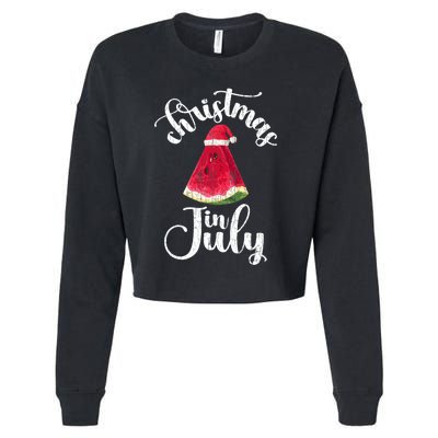 Christmas In July Watermelon Fun Santa Beach Summer Graphic Cropped Pullover Crew