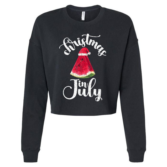 Christmas In July Watermelon Fun Santa Beach Summer Graphic Cropped Pullover Crew