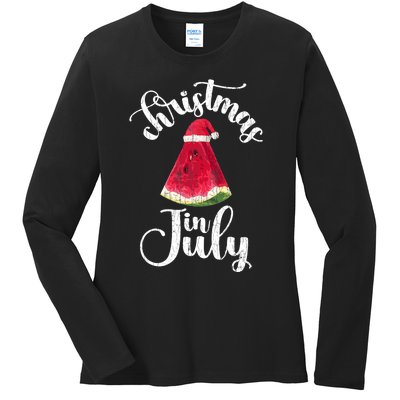 Christmas In July Watermelon Fun Santa Beach Summer Graphic Ladies Long Sleeve Shirt