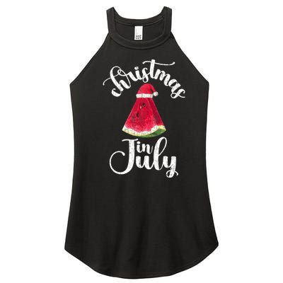 Christmas In July Watermelon Fun Santa Beach Summer Graphic Women's Perfect Tri Rocker Tank