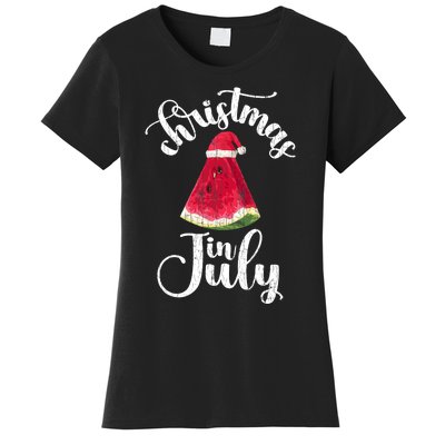 Christmas In July Watermelon Fun Santa Beach Summer Graphic Women's T-Shirt