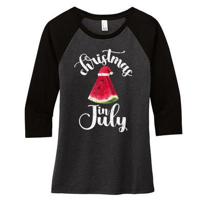 Christmas In July Watermelon Fun Santa Beach Summer Graphic Women's Tri-Blend 3/4-Sleeve Raglan Shirt