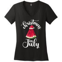 Christmas In July Watermelon Fun Santa Beach Summer Graphic Women's V-Neck T-Shirt