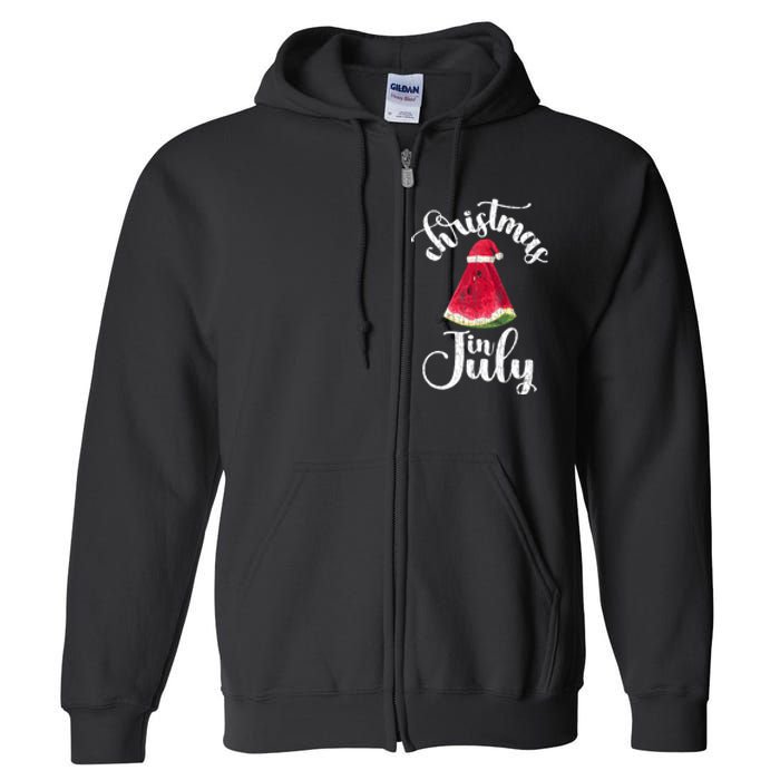 Christmas In July Watermelon Fun Santa Beach Summer Graphic Full Zip Hoodie