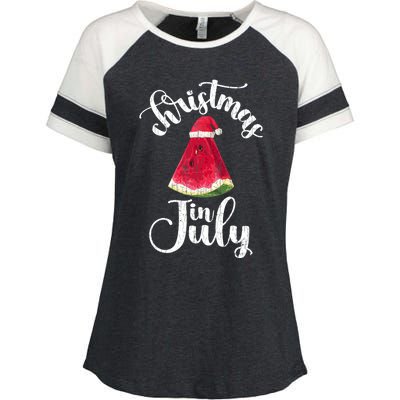 Christmas In July Watermelon Fun Santa Beach Summer Graphic Enza Ladies Jersey Colorblock Tee