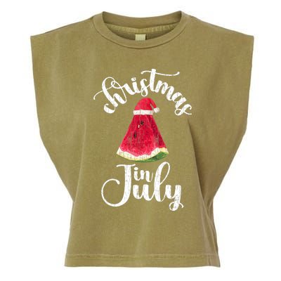 Christmas In July Watermelon Fun Santa Beach Summer Graphic Garment-Dyed Women's Muscle Tee