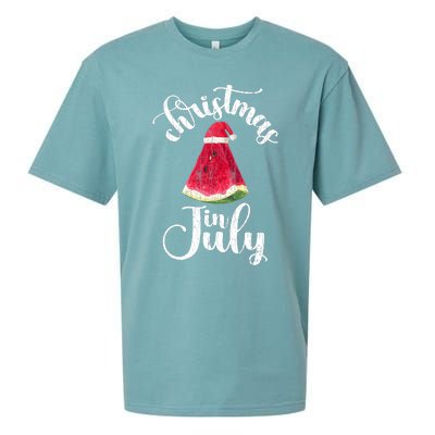 Christmas In July Watermelon Fun Santa Beach Summer Graphic Sueded Cloud Jersey T-Shirt