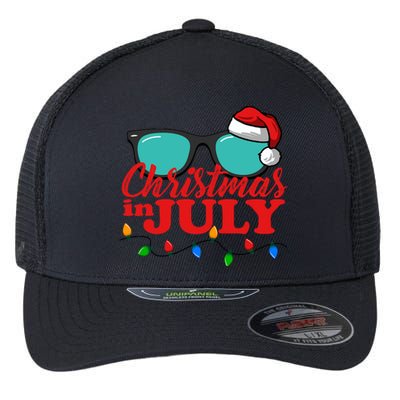 Christmas In July Santa Hat Sunglasses Summer Celebration Flexfit Unipanel Trucker Cap