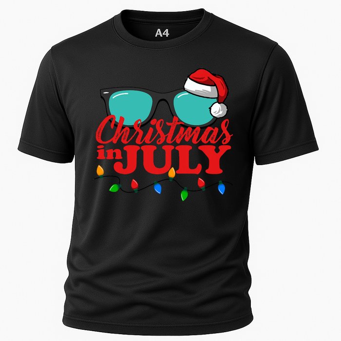 Christmas In July Santa Hat Sunglasses Summer Celebration Cooling Performance Crew T-Shirt