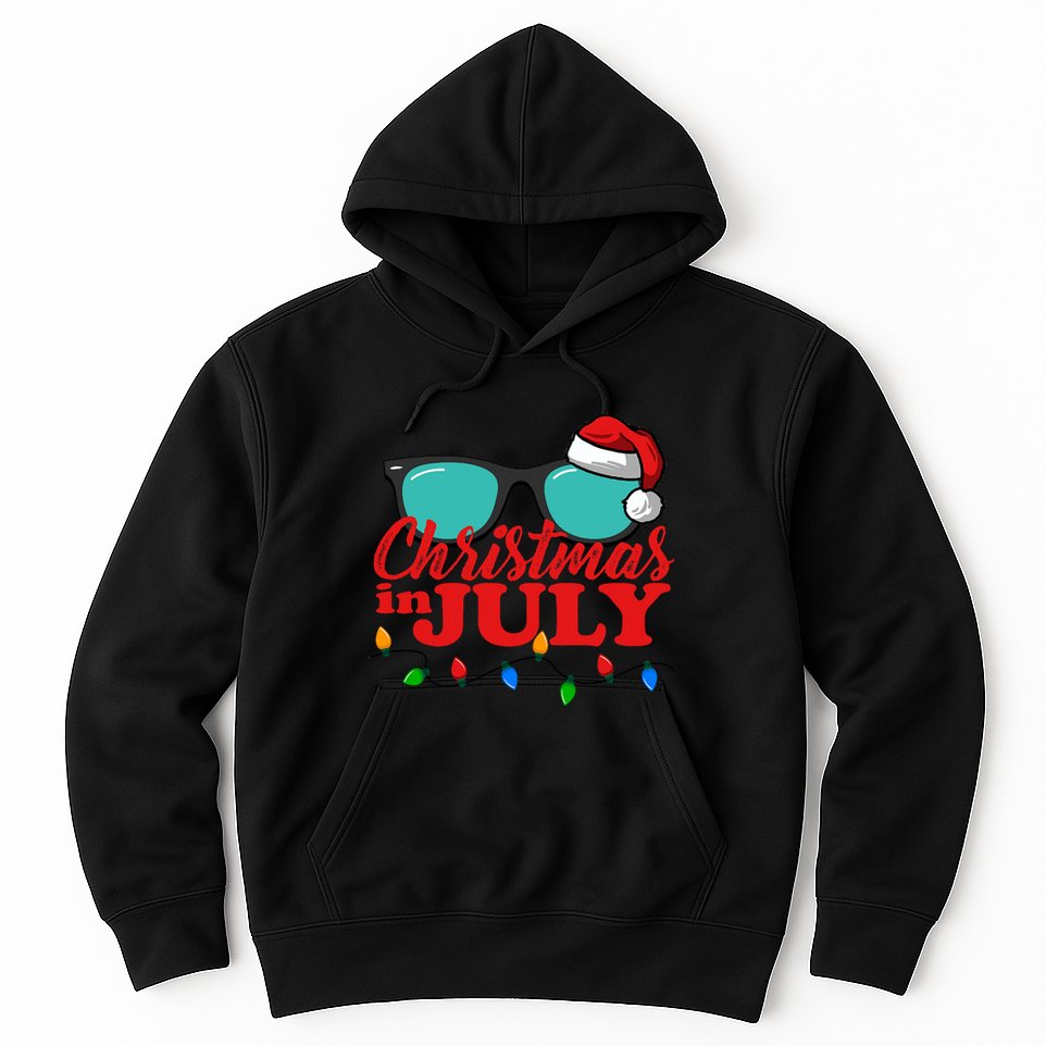 Christmas In July Santa Hat Sunglasses Summer Celebration Hoodie