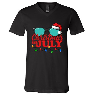 Christmas In July Santa Hat Sunglasses Summer Celebration V-Neck T-Shirt