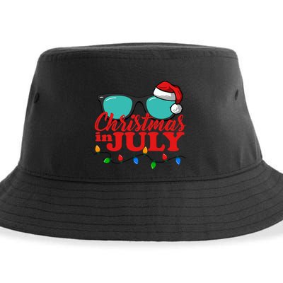 Christmas In July Santa Hat Sunglasses Summer Celebration Sustainable Bucket Hat