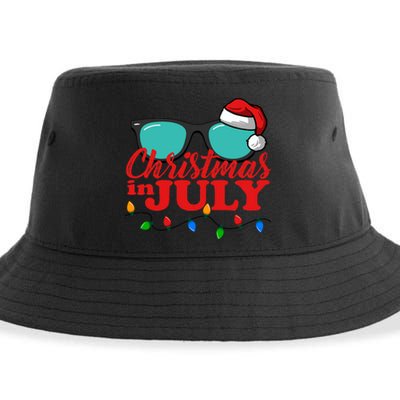 Christmas In July Santa Hat Sunglasses Summer Celebration Sustainable Bucket Hat