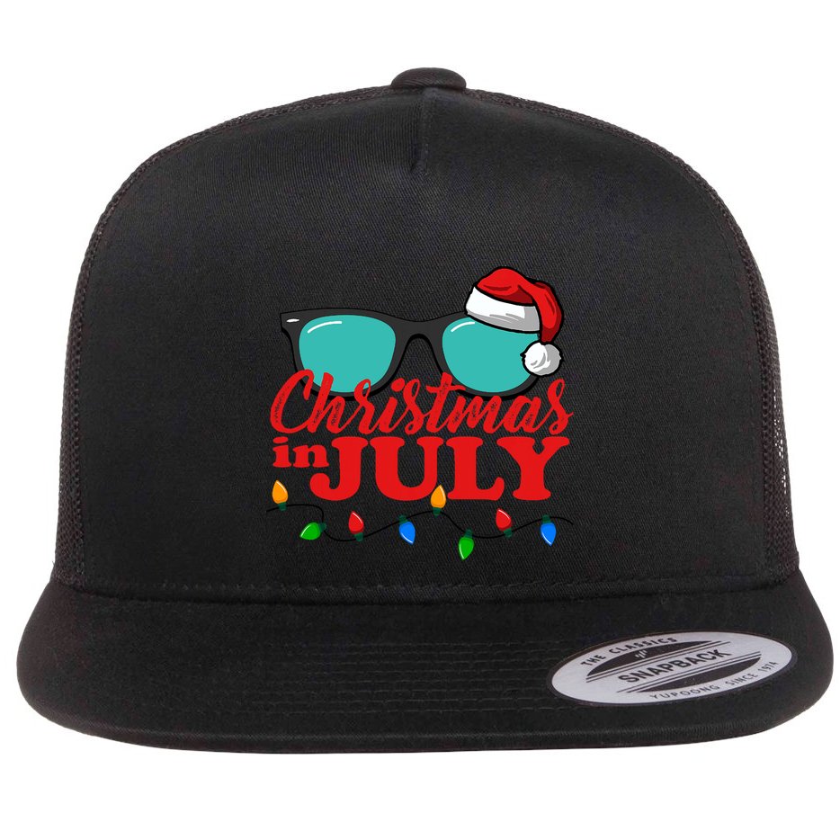 Christmas In July Santa Hat Sunglasses Summer Celebration Flat Bill Trucker Hat