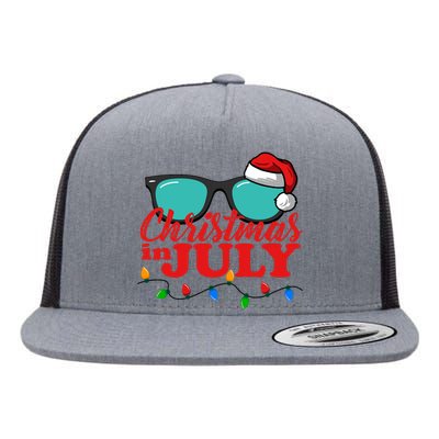 Christmas In July Santa Hat Sunglasses Summer Celebration Flat Bill Trucker Hat